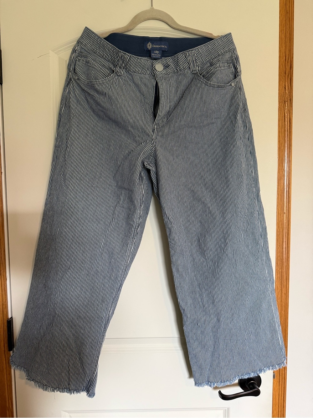 Democracy women’s Navy and White Pinstripe Wide Leg Jeans